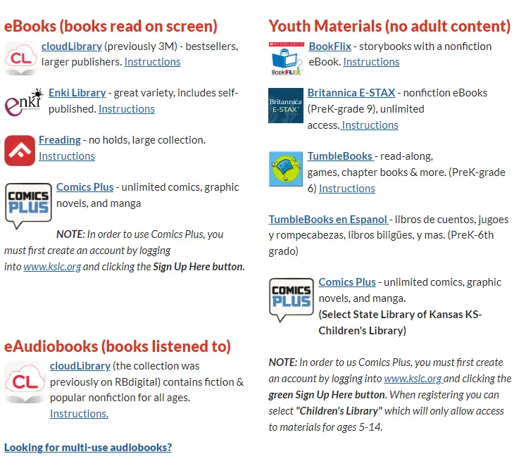 eBooks and Audio books offered by the State Library